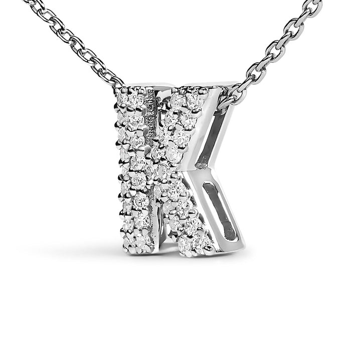 Diamond Accent A-Z Initial Bubble Pendant Necklace in 10K White Gold
