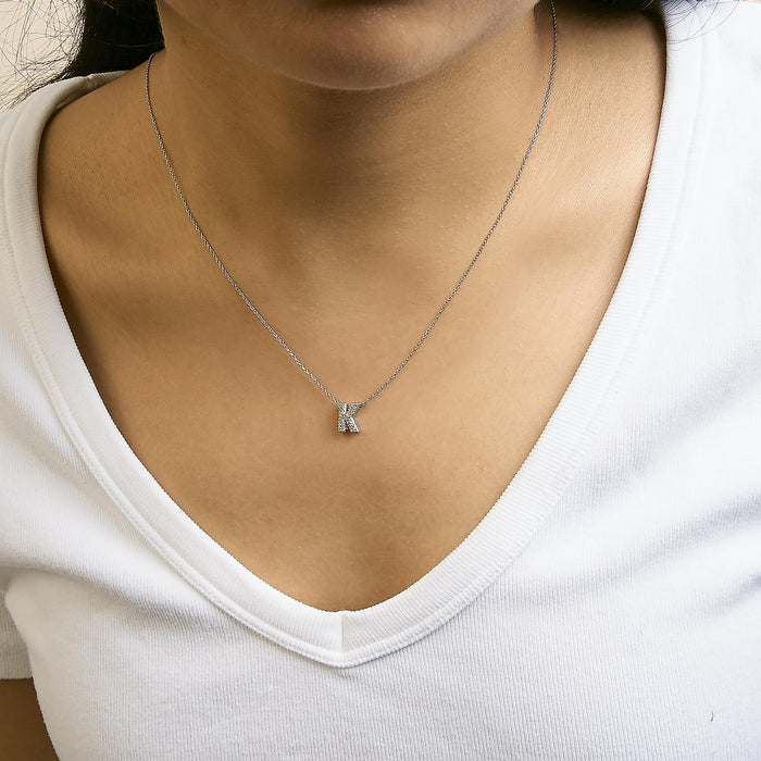 Diamond Accent A-Z Initial Bubble Pendant Necklace in 10K White Gold