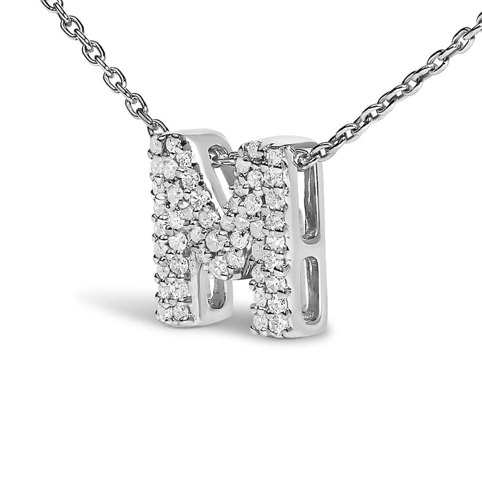 Diamond Accent A-Z Initial Bubble Pendant Necklace in 10K White Gold