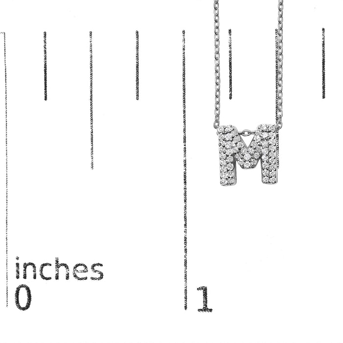 Diamond Accent A-Z Initial Bubble Pendant Necklace in 10K White Gold
