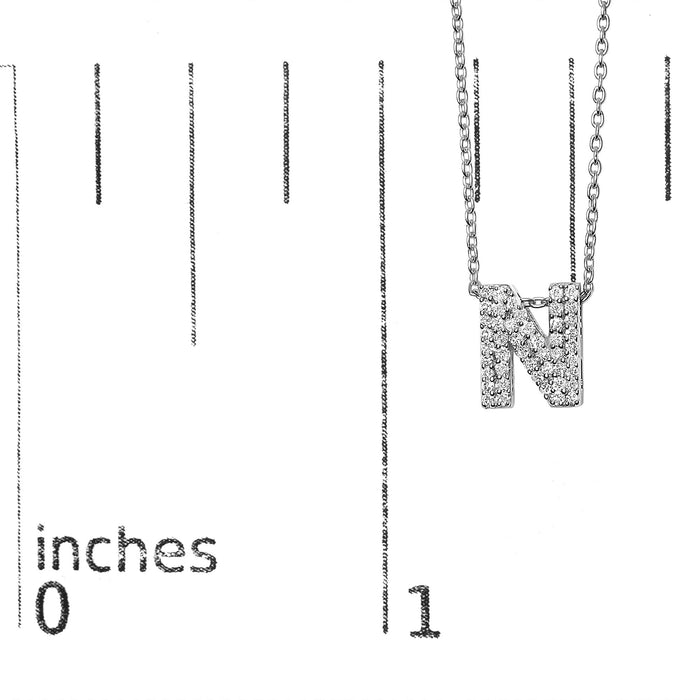 Diamond Accent A-Z Initial Bubble Pendant Necklace in 10K White Gold