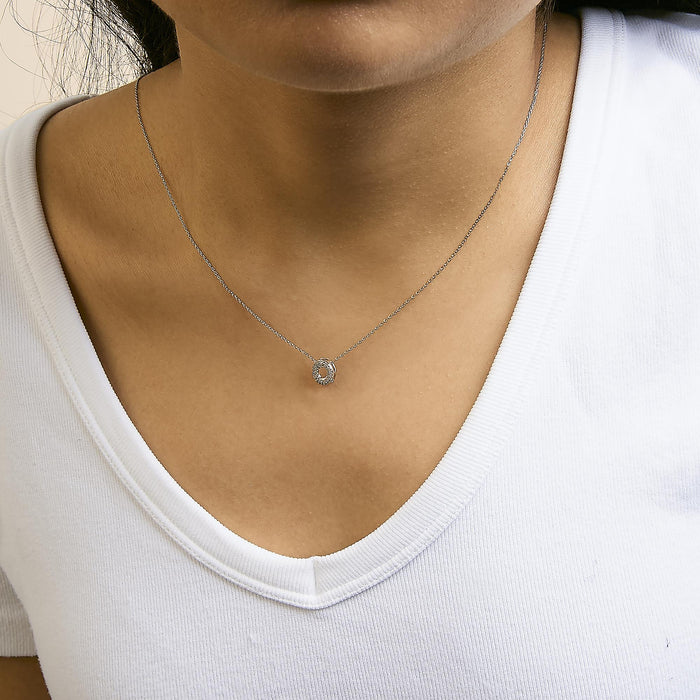 Diamond Accent A-Z Initial Bubble Pendant Necklace in 10K White Gold