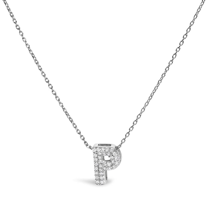 Diamond Accent A-Z Initial Bubble Pendant Necklace in 10K White Gold, photo 12