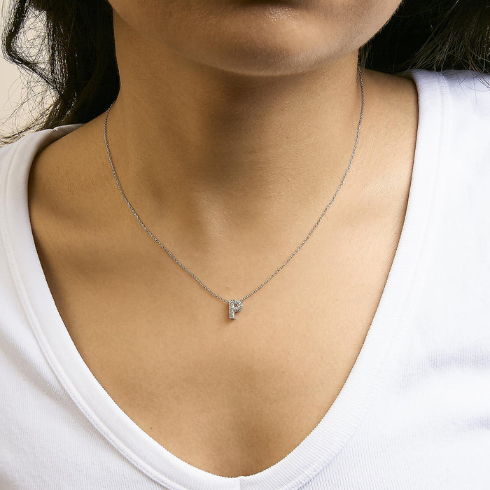 Diamond Accent A-Z Initial Bubble Pendant Necklace in 10K White Gold