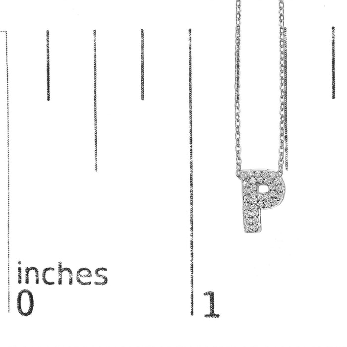 Diamond Accent A-Z Initial Bubble Pendant Necklace in 10K White Gold