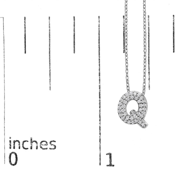 Diamond Accent A-Z Initial Bubble Pendant Necklace in 10K White Gold
