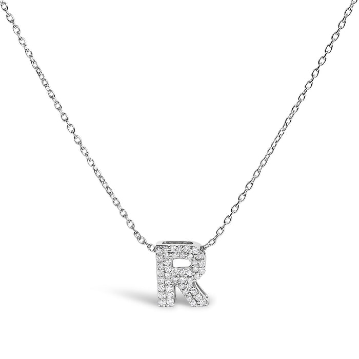 Diamond Accent A-Z Initial Bubble Pendant Necklace in 10K White Gold, photo 10