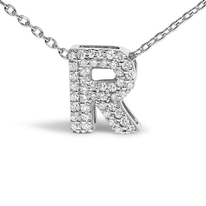 Diamond Accent A-Z Initial Bubble Pendant Necklace in 10K White Gold, photo 36