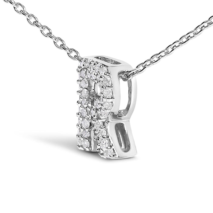 Diamond Accent A-Z Initial Bubble Pendant Necklace in 10K White Gold
