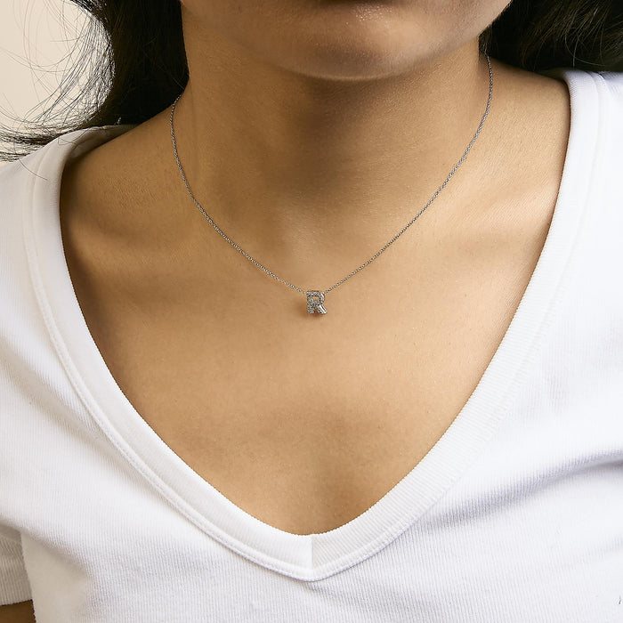 Diamond Accent A-Z Initial Bubble Pendant Necklace in 10K White Gold