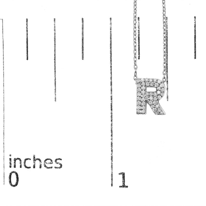 Diamond Accent A-Z Initial Bubble Pendant Necklace in 10K White Gold