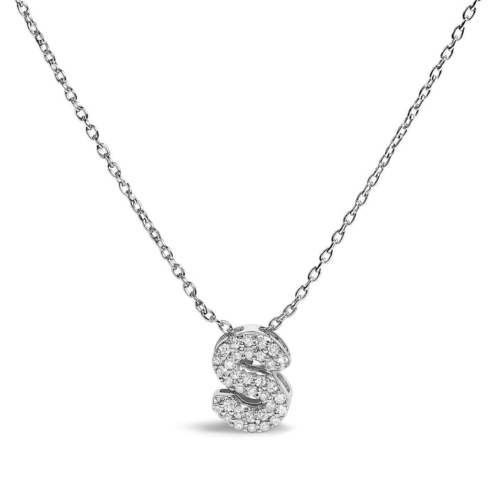 Diamond Accent A-Z Initial Bubble Pendant Necklace in 10K White Gold, photo 9