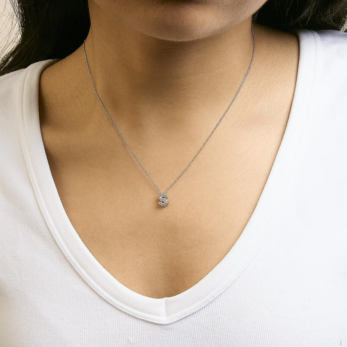Diamond Accent A-Z Initial Bubble Pendant Necklace in 10K White Gold