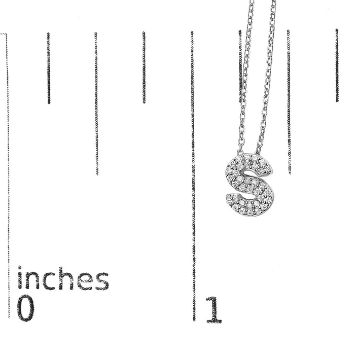 Diamond Accent A-Z Initial Bubble Pendant Necklace in 10K White Gold