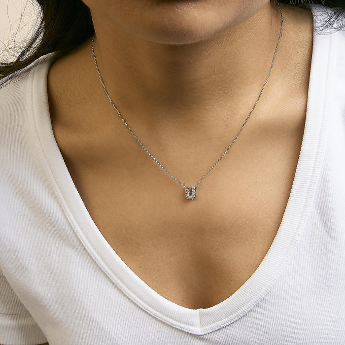 Diamond Accent A-Z Initial Bubble Pendant Necklace in 10K White Gold, photo 59