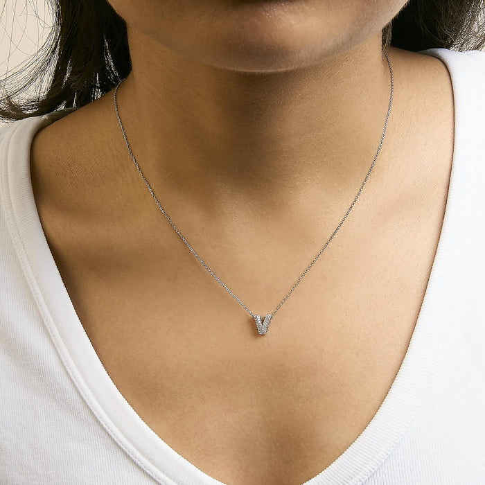 Diamond Accent A-Z Initial Bubble Pendant Necklace in 10K White Gold, photo 58