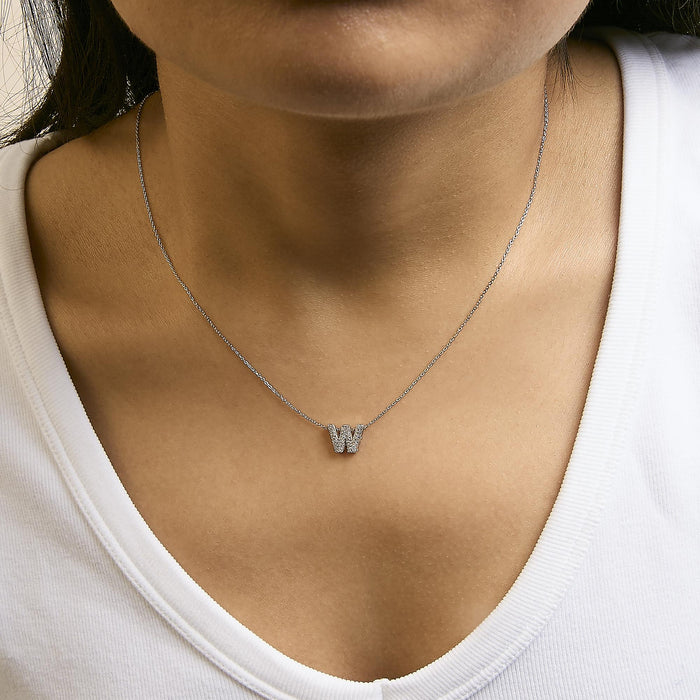 Diamond Accent A-Z Initial Bubble Pendant Necklace in 10K White Gold, photo 57