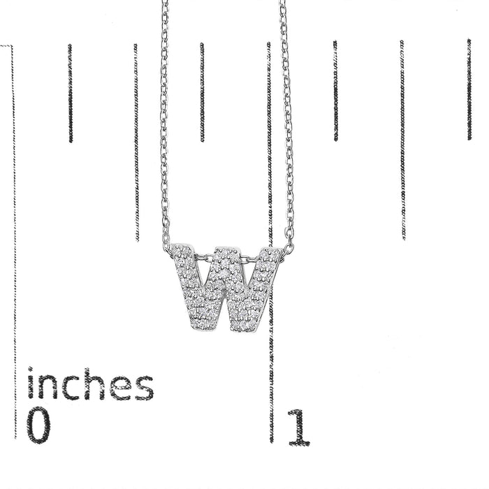 Diamond Accent A-Z Initial Bubble Pendant Necklace in 10K White Gold