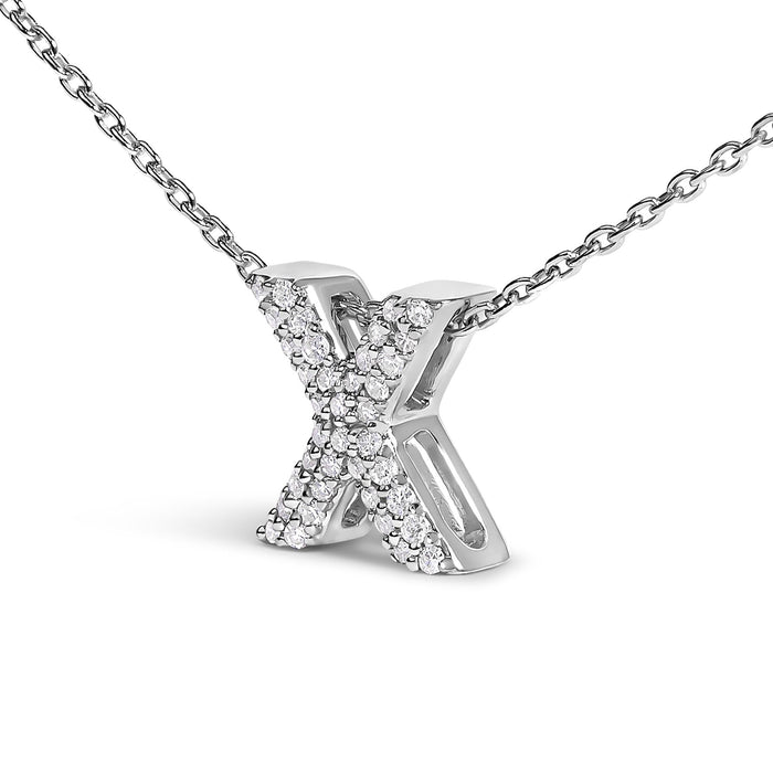 Diamond Accent A-Z Initial Bubble Pendant Necklace in 10K White Gold