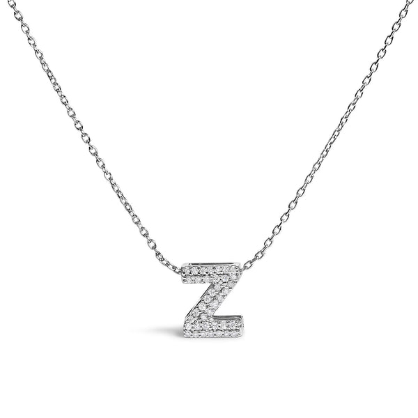 Diamond Accent A-Z Initial Bubble Pendant Necklace in 10K White Gold, photo 2