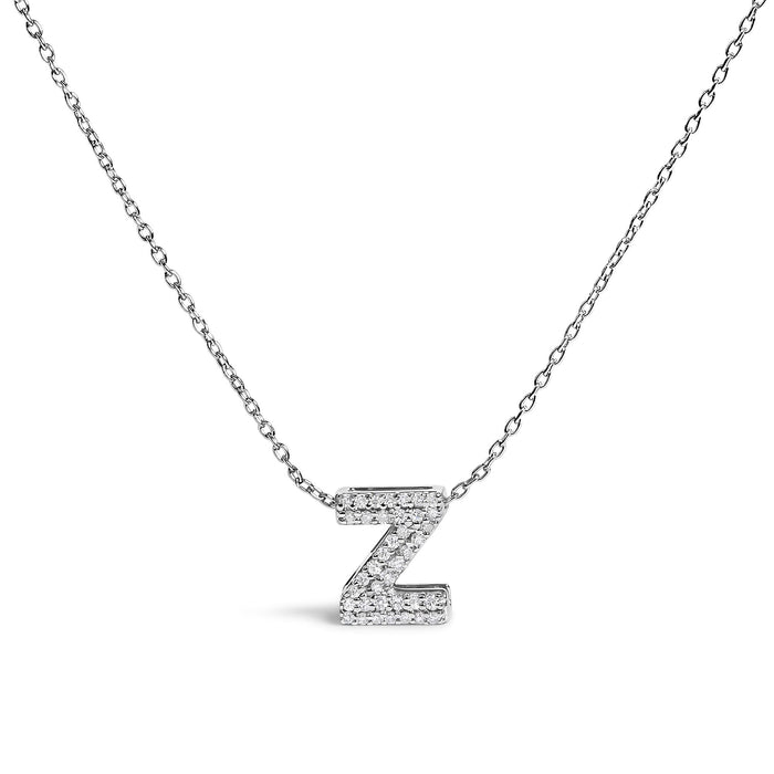 Diamond Accent A-Z Initial Bubble Pendant Necklace in 10K White Gold, photo 2
