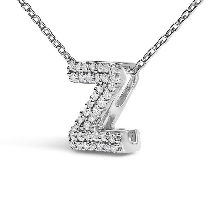 Diamond Accent A-Z Initial Bubble Pendant Necklace in 10K White Gold