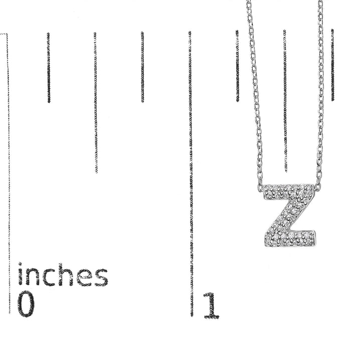 Diamond Accent A-Z Initial Bubble Pendant Necklace in 10K White Gold