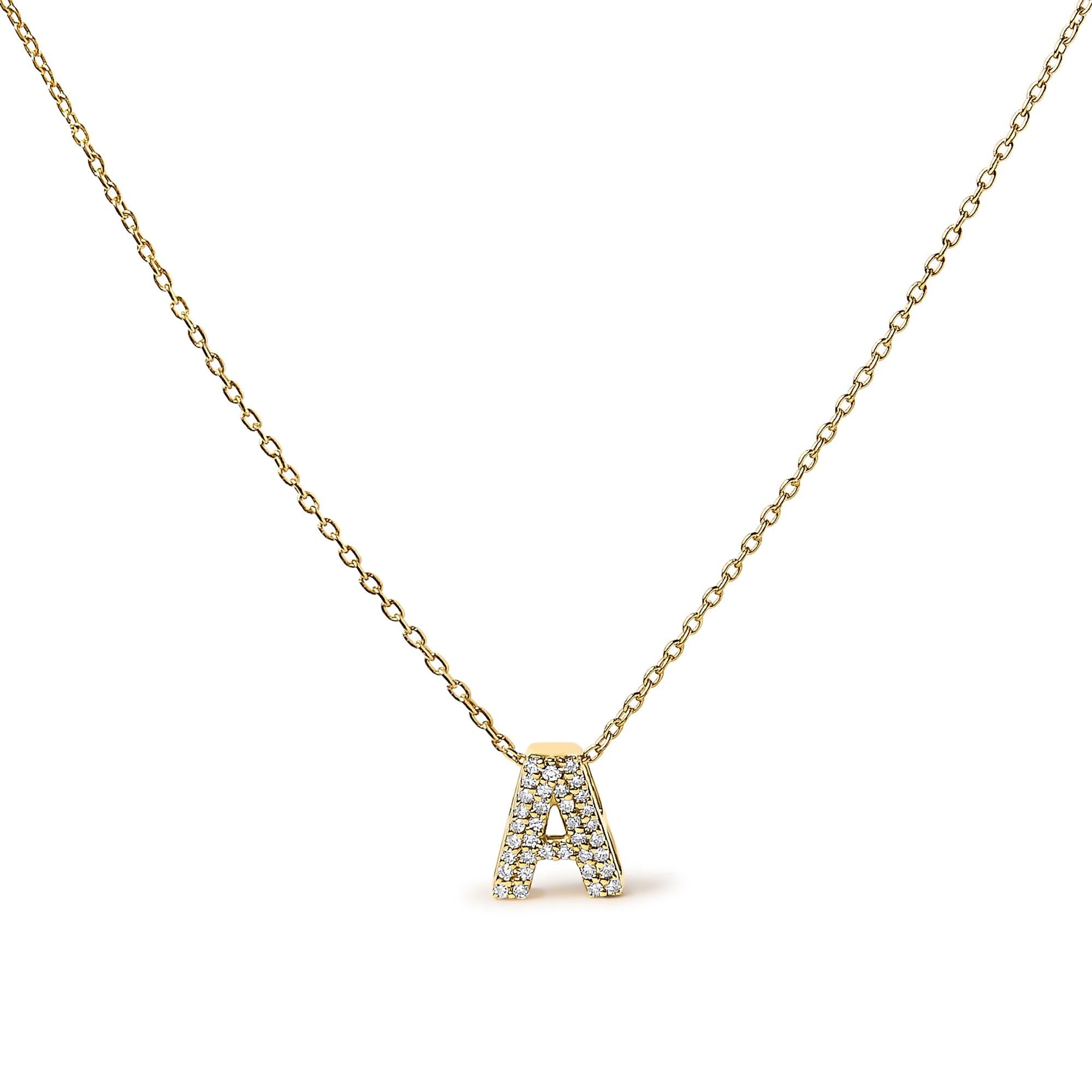 Collar con colgante de inicial A-Z estilo burbuja con detalle de diamante en oro amarillo de 10K, foto 26