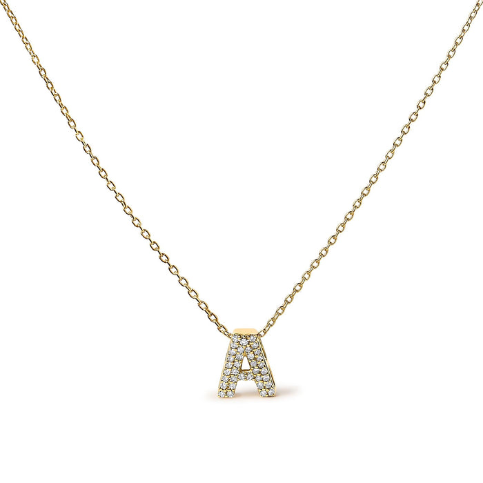 Collar con colgante de inicial A-Z estilo burbuja con detalle de diamante en oro amarillo de 10K, foto 26