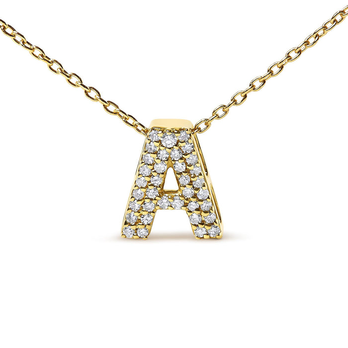 Collar con colgante de inicial A-Z estilo burbuja con detalle de diamante en oro amarillo de 10K, foto 52