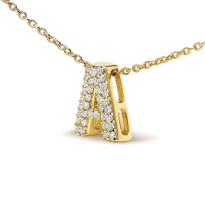 Collar con colgante de inicial A-Z estilo burbuja con detalle de diamante en oro amarillo de 10K
