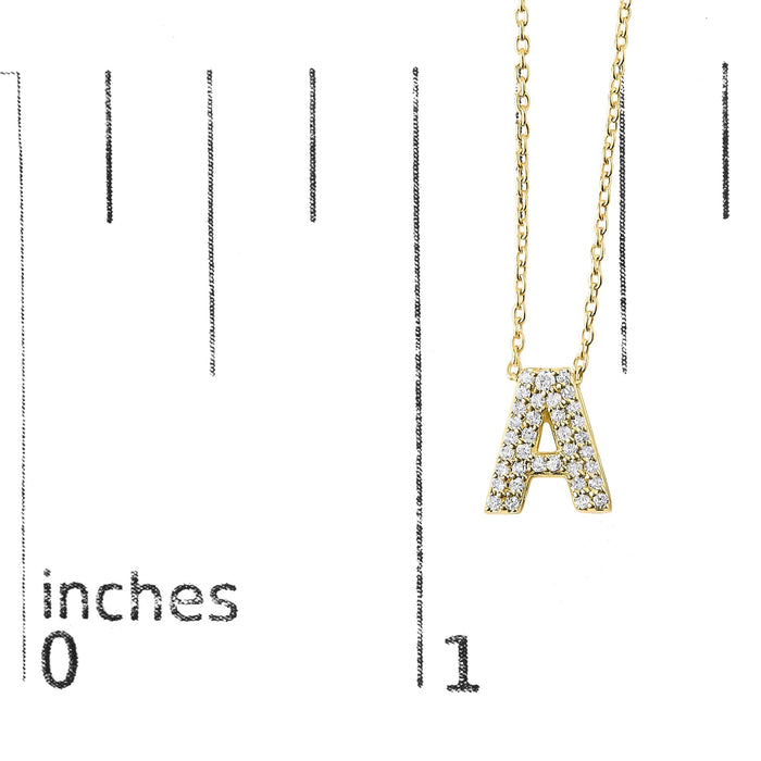 Collar con colgante de inicial A-Z estilo burbuja con detalle de diamante en oro amarillo de 10K