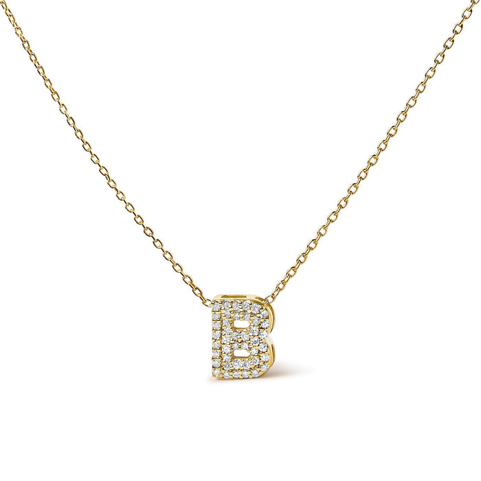 Collar con colgante de inicial A-Z estilo burbuja con detalle de diamante en oro amarillo de 10K, foto 25