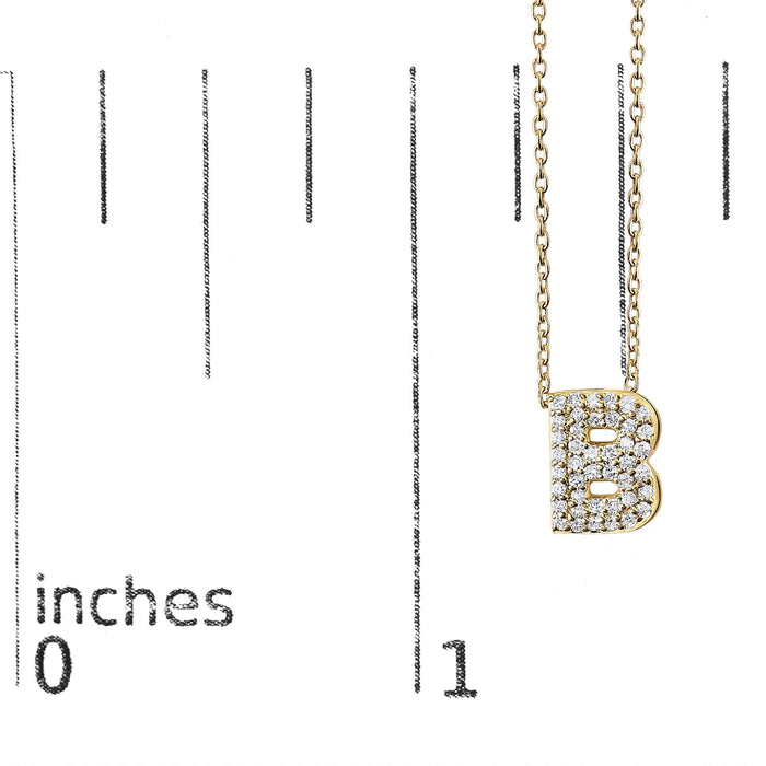 Collar con colgante de inicial A-Z estilo burbuja con detalle de diamante en oro amarillo de 10K
