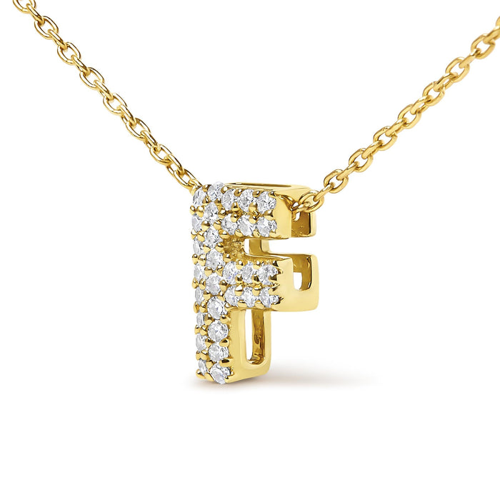 Collar con colgante de inicial A-Z estilo burbuja con detalle de diamante en oro amarillo de 10K