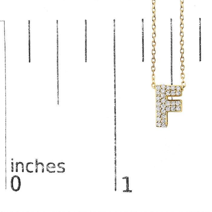Collar con colgante de inicial A-Z estilo burbuja con detalle de diamante en oro amarillo de 10K