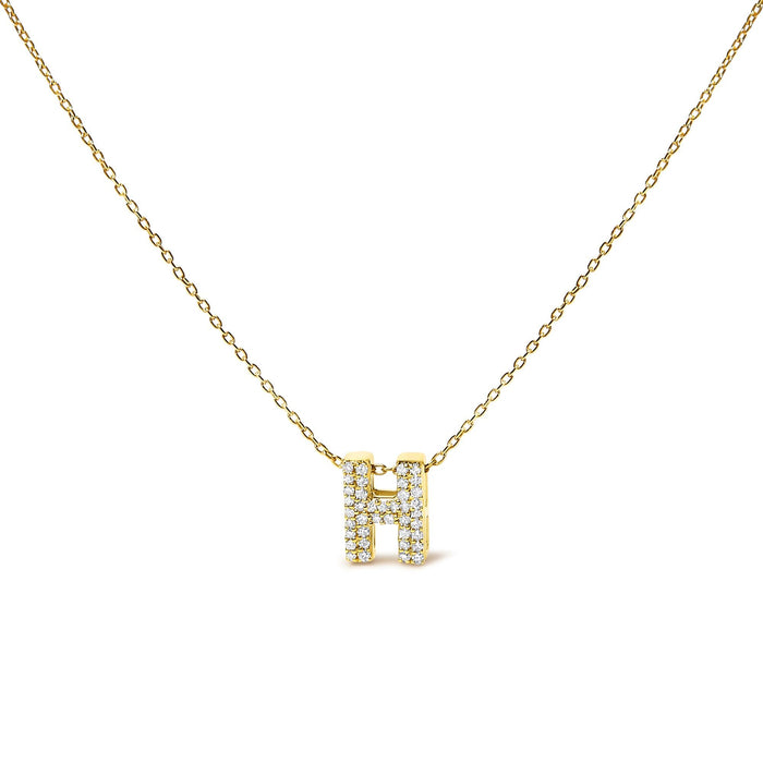 Collar con colgante de inicial A-Z estilo burbuja con detalle de diamante en oro amarillo de 10K, foto 20