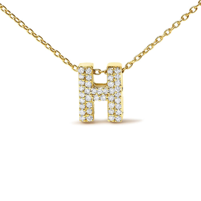 Collar con colgante de inicial A-Z estilo burbuja con detalle de diamante en oro amarillo de 10K, foto 46