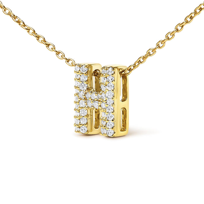 Collar con colgante de inicial A-Z estilo burbuja con detalle de diamante en oro amarillo de 10K