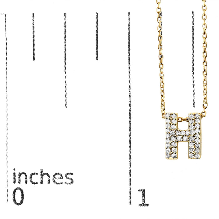 Collar con colgante de inicial A-Z estilo burbuja con detalle de diamante en oro amarillo de 10K