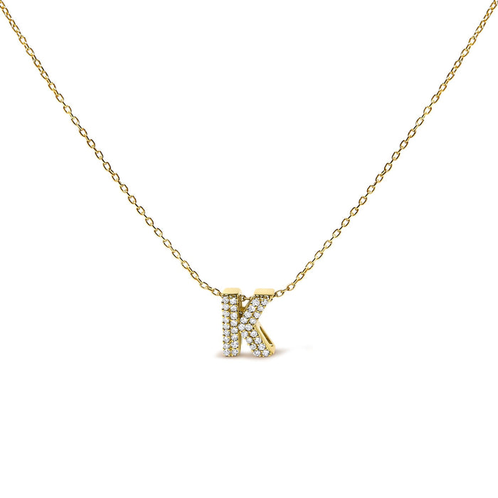 Collar con colgante de inicial A-Z estilo burbuja con detalle de diamante en oro amarillo de 10K, foto 17
