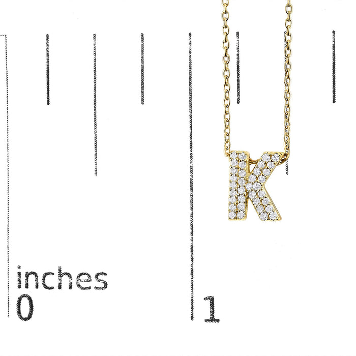 Collar con colgante de inicial A-Z estilo burbuja con detalle de diamante en oro amarillo de 10K