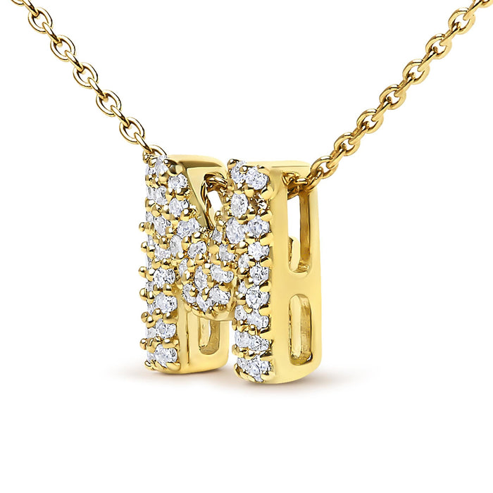 Collar con colgante de inicial A-Z estilo burbuja con detalle de diamante en oro amarillo de 10K