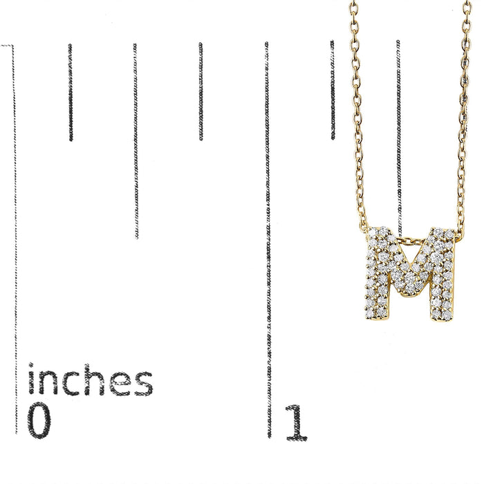 Collar con colgante de inicial A-Z estilo burbuja con detalle de diamante en oro amarillo de 10K