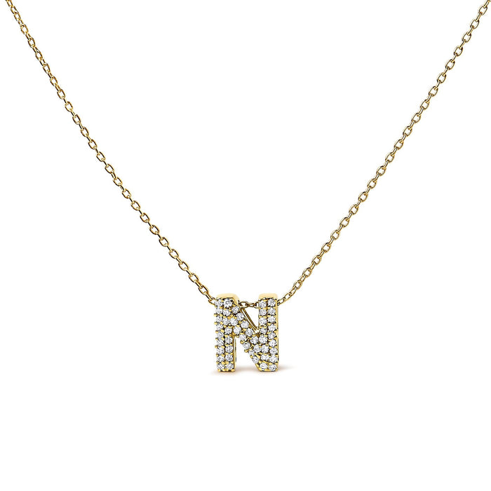 Collar con colgante de inicial A-Z estilo burbuja con detalle de diamante en oro amarillo de 10K, foto 14