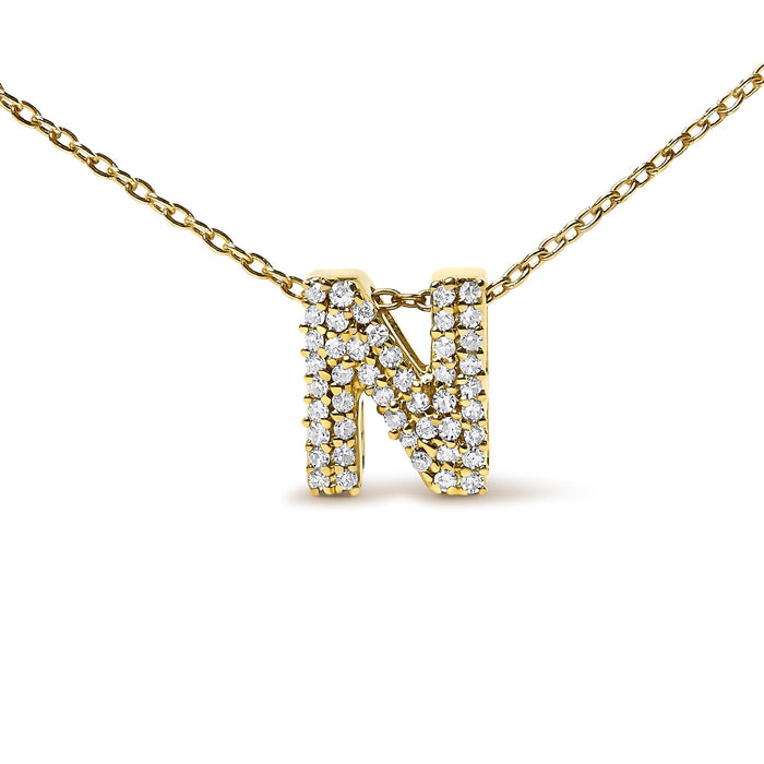 Collar con colgante de inicial A-Z estilo burbuja con detalle de diamante en oro amarillo de 10K, foto 40