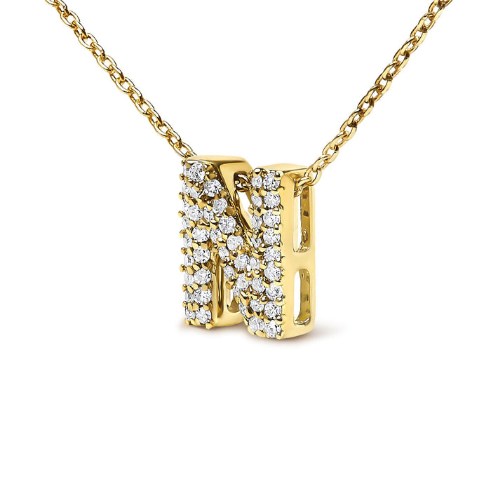 Collar con colgante de inicial A-Z estilo burbuja con detalle de diamante en oro amarillo de 10K