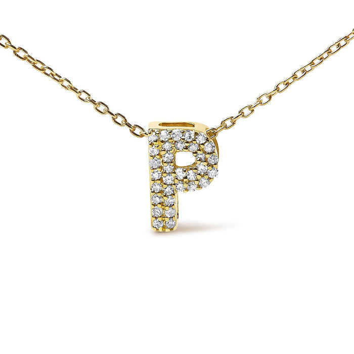 Collar con colgante de inicial A-Z estilo burbuja con detalle de diamante en oro amarillo de 10K, foto 38