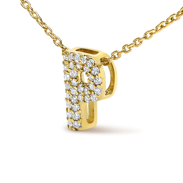 Collar con colgante de inicial A-Z estilo burbuja con detalle de diamante en oro amarillo de 10K