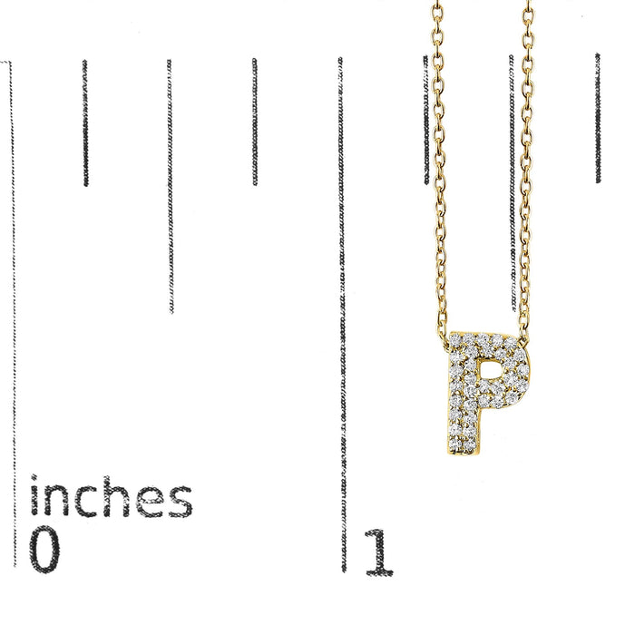 Collar con colgante de inicial A-Z estilo burbuja con detalle de diamante en oro amarillo de 10K